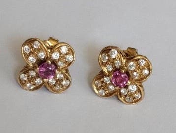 Oorstekers - 18 karaat Geel goud - 0.32ct. tw. - 18k vintage, Sieraden, Tassen en Uiterlijk, Antieke sieraden