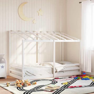 vidaXL Kinderbed met bedhuis 90x200 cm massief grenenhout, 90 cm, Eenpersoons, Verzenden, Wit