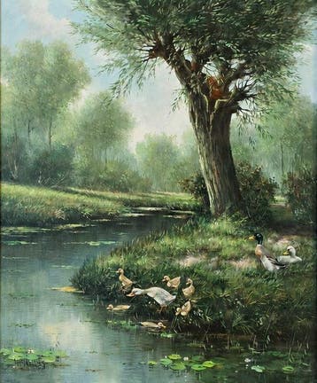 Hermanus Cornelis Hokken (1927-1988) - Landscape with Ducks