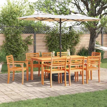 vidaXL Tuin eettafelset 9 st Bruin Massief Acaciahout, Verzenden, Nieuw, Meer dan 8 zitplaatsen