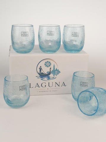 LAGUNA - Drinkservies (6) - gecrackt - Muranoglas - 6 GA