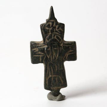 Byzantijns Brons Reliekenkruis (Enkolpion) versierd (Zonder