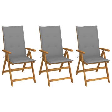 vidaXL Set van 3 klapstoelen met kussens, gemaakt van, Verzenden, Nieuw, Hout