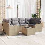 vidaXL Tuin Sofa Set 7 pcs Beige en Grijs Poly rattan, staal, Verzenden, Nieuw, Rotan, 7 zitplaatsen