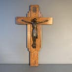 Art Deco Crucifix - Hout Messing - 1930-1940