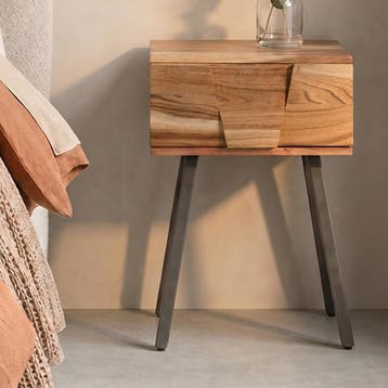 *WOONWINKEL* Speels Acaciahouten Nachtkastje, Huis en Inrichting, Slaapkamer | Nachtkastjes, Verzenden, Nieuw