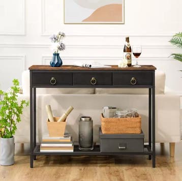 Landelijke Consoletafel Zwart en Vintage Bruin Hout – 100cm, Antiek en Kunst, Antiek | Meubels | Tafels, Verzenden