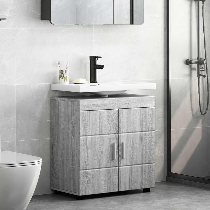 vidaXL Badkamerkastenset met opslag TULUM Grijs Sonoma 60 x, Huis en Inrichting, Tafels | Kaptafels, Nieuw, Verzenden