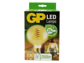 5x LED lamp 5W E27, GP Lighting, spiralflame g125, Nieuw