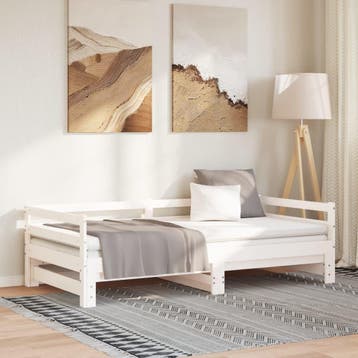 vidaXL Uitschuifbare slaapbank zonder matras 90x190 cm wit, Huis en Inrichting, Slaapkamer | Bedden, 90 cm, Eenpersoons, Verzenden
