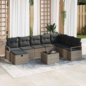 vidaXL Bankstel met kussen 6 pcs poly rattan, Verzenden, Nieuw, Rotan, 6 zitplaatsen