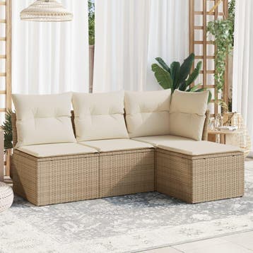 vidaXL 4-delige Loungeset met kussens poly rattan beige, Verzenden, Nieuw, Loungeset