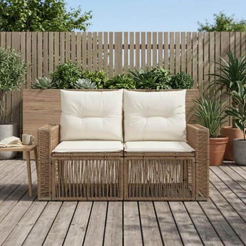 vidaXL Tuinbank 2-Aantal zitplaatsen Beige poly rattan, Verzenden, Nieuw, Rotan