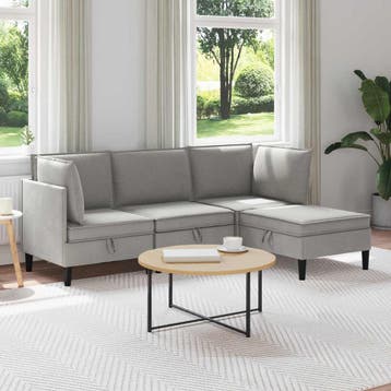 vidaXL Woonkamer Meubelset 4 st 4-zits Lichtgrijs 210 x 140, Verzenden, Nieuw, Stof, 200 tot 250 cm