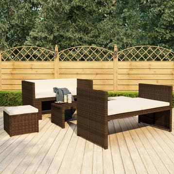 vidaXL 5-delige Loungeset met kussens poly rattan bruin, Tuin en Terras, Verzenden, Nieuw, 5 zitplaatsen, Loungeset