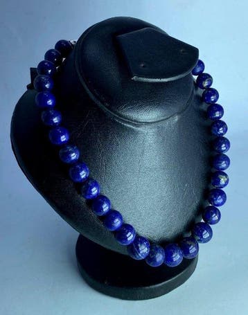 Ketting met lapis lazuli kralen Gepolijste - Hoogte: 10 mm -