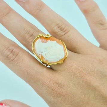 Zilver, Verguld - Ring - Handgesneden camee