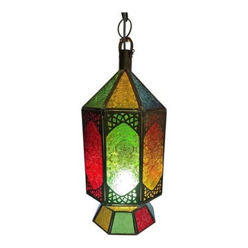 Plafondlamp - Handmade Moroccan Lantern Lamp - Glas, Messing