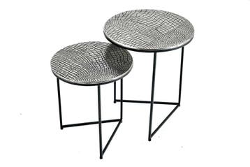 Ronde set van 2 bijzettafels ELEMENTS 40cm zilver antiek, Huis en Inrichting, Tafels | Sidetables, Ophalen of Verzenden, Nieuw