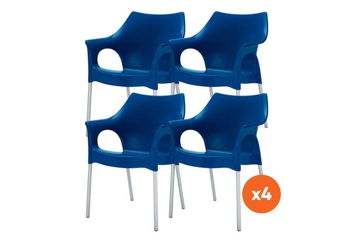 Set van 4 - Scab Ola stapelbare kunststof tuinstoel - Blauw, Tuin en Terras, Tuinstoelen, Nieuw, Overige materialen, Verzenden