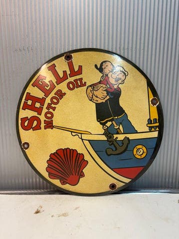 POPEYE - Emaille reclamebord - SHELL MOTOR OIL - Emaille, Antiek en Kunst