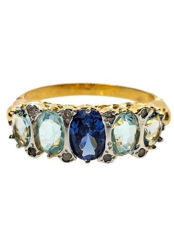 Zonder minimumprijs - Ring - 9 kt. Zilver, Geel goud Saffier, Nieuw