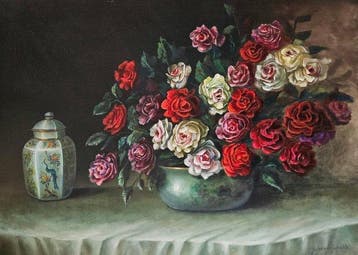 Jef van de Gehuchte (1946) - Rozen in vaas