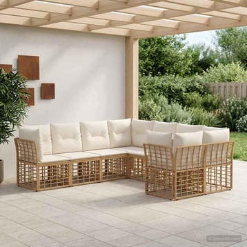vidaXL Buiten bankenset 8 pcs Natuurlijk en Crème Wit, Verzenden, Nieuw, Rotan, 8 zitplaatsen