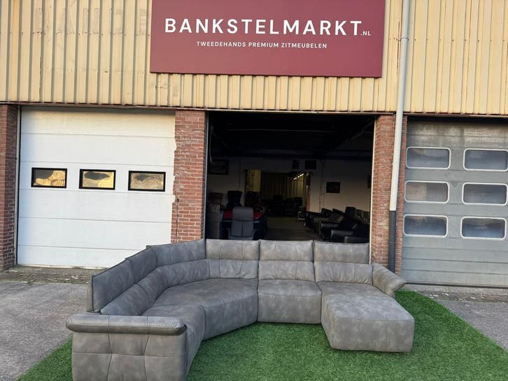 Hoekbank relax bank grijs pu leer/stof design bankstel, Huis en Inrichting, Banken | Bankstellen, Hoekbank, Zo goed als nieuw