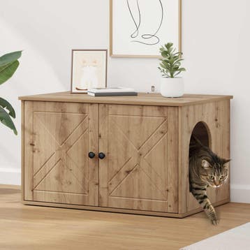 vidaXL Kattenhuis Ambachtelijk eiken 85 x 55 x 50 cm Bewerkt, Dieren en Toebehoren, Katten-accessoires, Verzenden, Nieuw