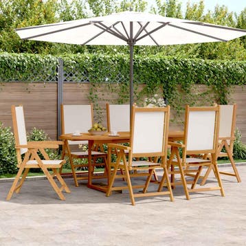 vidaXL 7-delige Tuinset massief hout en stof crèmewit, Verzenden, Nieuw, Hardhout, Tuinset