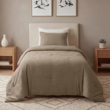 Lazy all-in-one dekbed Mousseline - taupe - 1-persoons | 140, Verzenden, Nieuw