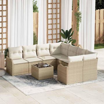 vidaXL Tuin Sofa Set 9 st 8-Aantal zitplaatsen Beige poly, Verzenden, Nieuw, Rotan, Meer dan 8 zitplaatsen