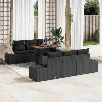 vidaXL Tuinbankenset 7 st Zwart poly rattan, Verzenden, Nieuw, Rotan, 7 zitplaatsen
