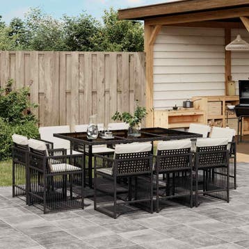 vidaXL 11-delige Tuinset met kussens poly rattan zwart, Verzenden, Nieuw, Meer dan 8 zitplaatsen, Tuinset