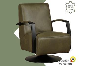Leren draaifauteuil Mood - Granada Moss (olijf/groen) -, Nieuw, Ophalen of Verzenden, 50 tot 75 cm, Industrieel, Modern