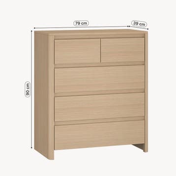 Ladekast Takranmaa commode met 5 lades 79x39x90 cm eikenkleu, Huis en Inrichting, Kasten | Dressoirs, Verzenden, Nieuw