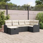 vidaXL Tuin Sofa Set met kussen 6 pcs Zwart en crème Poly, Verzenden, Nieuw, Rotan, 6 zitplaatsen