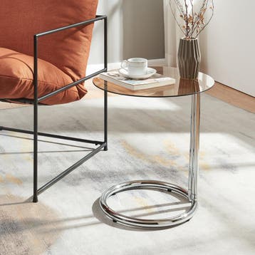 Bijzettafel Ylivieska rond 46x45 cm chroom en amberkleurig g, Verzenden, Nieuw