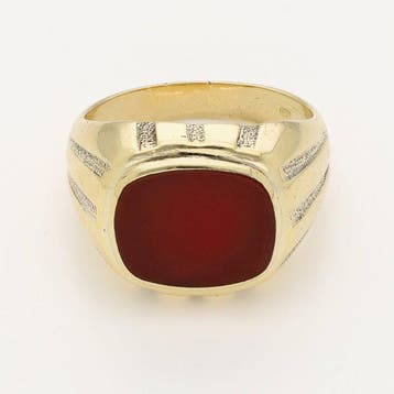 Ring - 14 karaat Geel goud - Carneool, Sieraden, Tassen en Uiterlijk, Ringen, Nieuw