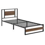 Metalen bed Villach bedframe 90x200 cm zwart en walnootkleur, Huis en Inrichting, Slaapkamer | Bedden, Verzenden, Nieuw