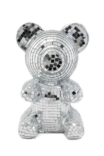 KIMU® Teddybeer 19 cm Spiegeltjes Zilver Beer Discobal Pop B, Ophalen of Verzenden, Nieuw, Feestartikel, Carnaval