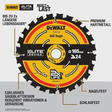 DeWalt DT10624-A9 Cirkelzaagblad 165mm x 20mm, 24T - Voor Ho, Verzenden, Nieuw