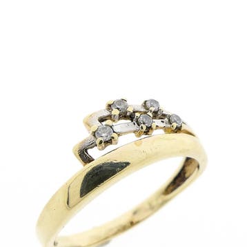 8 karaat bicolor ring met zirconia, Gebruikt, Overige kleuren, 20 of groter, Ophalen of Verzenden