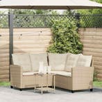 vidaXL Tuinbank met tafel en kussens L-vormig beige poly, Verzenden, Nieuw