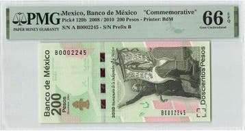 2010 Mexico 200 Pesos 2008 / Commemorative Pick 129b Pmg..., Verzenden