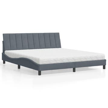vidaXL Bed met matras Hanko fluweel donkergrijs 180x200 cm, Eenpersoons, Verzenden, Nieuw, 80 cm