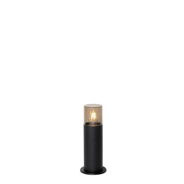 Staande buitenlamp zwart met smoke kap 30 cm IP44 - Odense, Tuin en Terras, Buitenverlichting, Nieuw, Aluminium, Verzenden