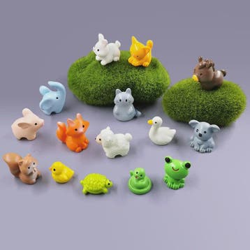 Set van 10 Miniatuur Dierenfiguren: Tuin, Sprookjes & Decora, Dieren en Toebehoren