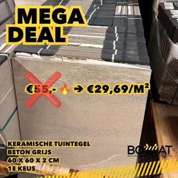 Keramische tuintegel terrastegel Beton Grijs 60x60x2 Partij, Verzenden, Keramiek, Nieuw, 10 m² of meer